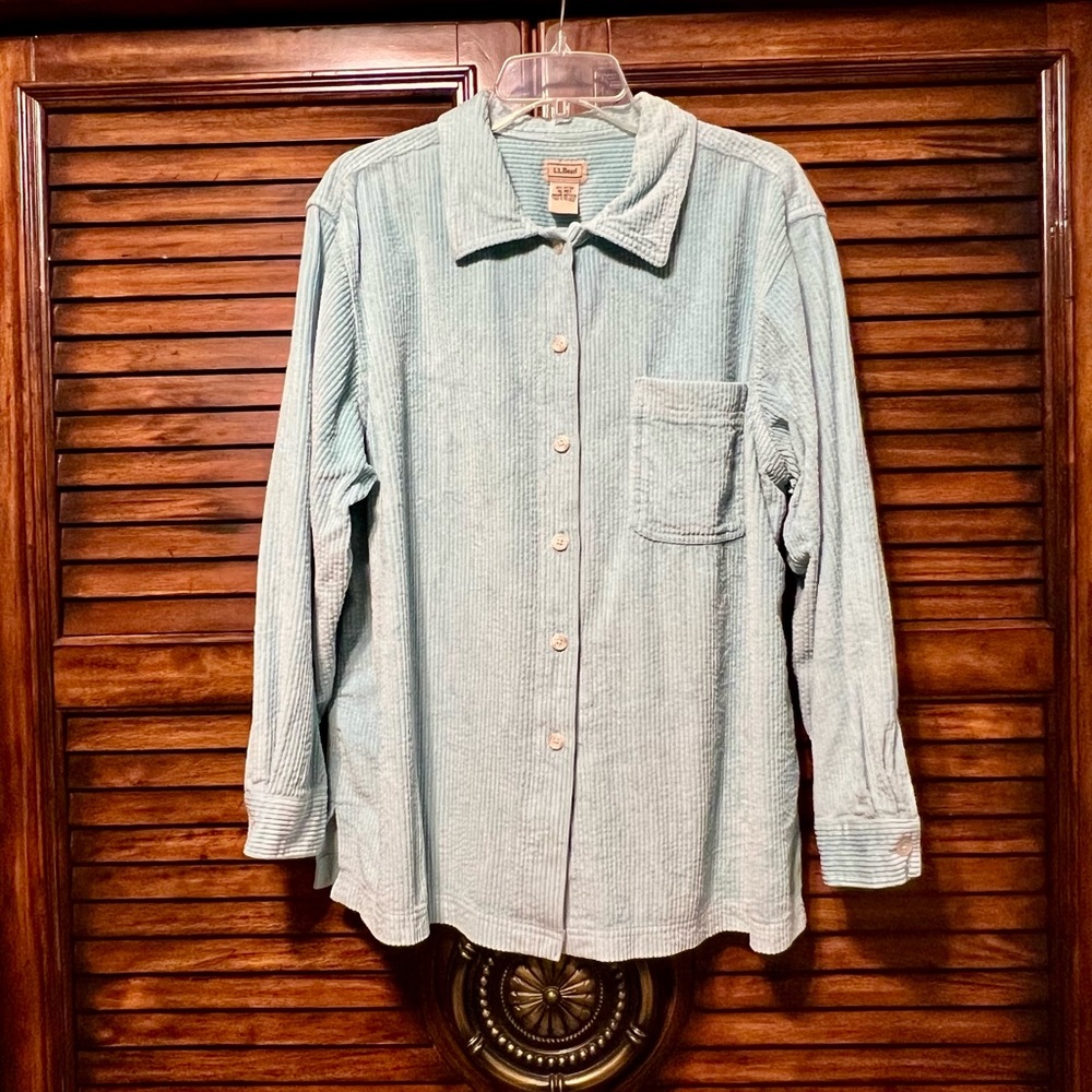 L.L. Bean‎ Casual Light Blue Aqua Corduroy Heavy Shirt Size XL